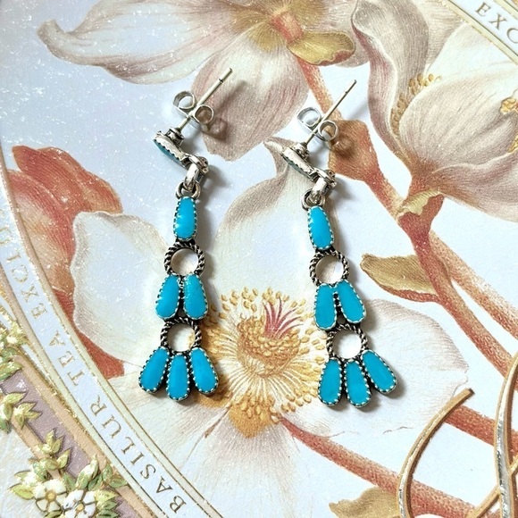 SOLD Boho String Blue & Silver Tone Beaded Stud Earrings - Picture 5 of 7